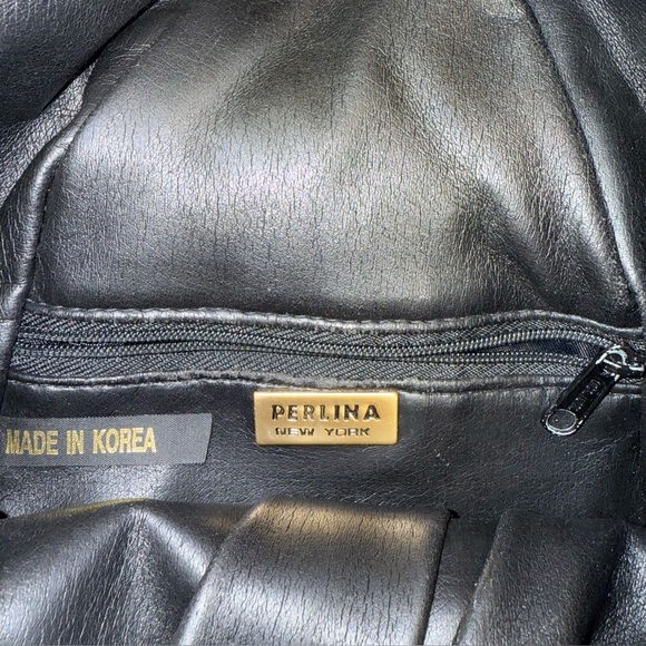 Perlina New York Black Leather Hobo Shoulder Bag Slouchy Gold Hardware Y2K main image 7